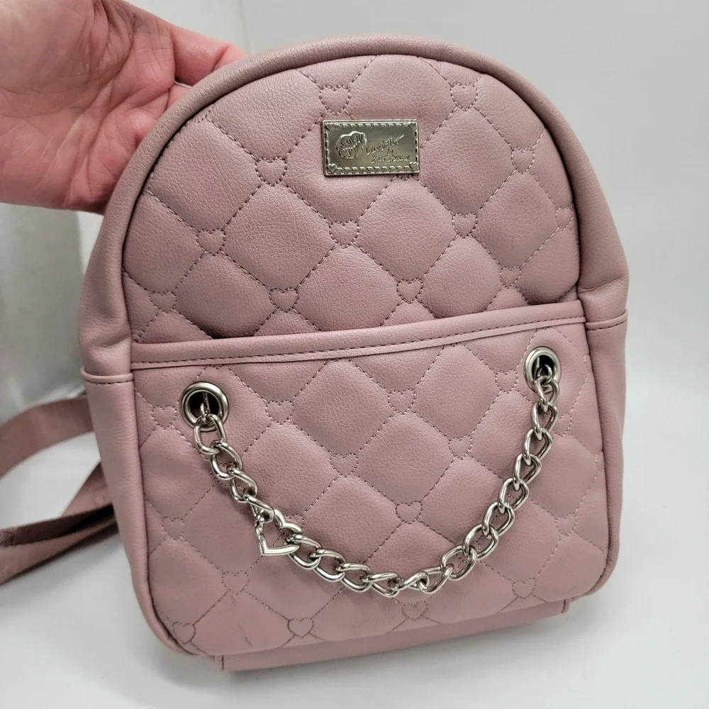 Luv Betsey by Betsey Johnson Pink Quilted Heart Backpack Adjustable Black Straps